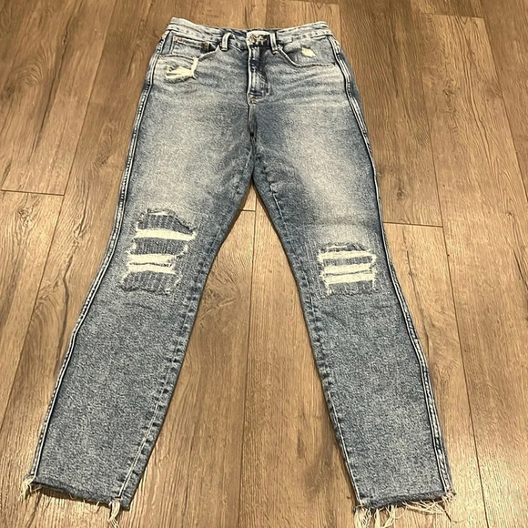 [6/28]Good American Good Curve Blue 330 Distressed Skinny High Rise Fringe Jeans - Picture 1 of 10